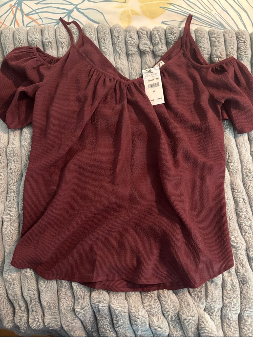 Cold-Shoulder Waffle Knit Top - Burgundy